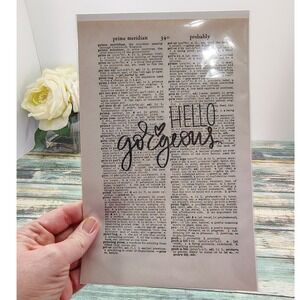 Hello Gorgeous Typography Vintage Dictionary Page Decor Rustic Chic Handmade